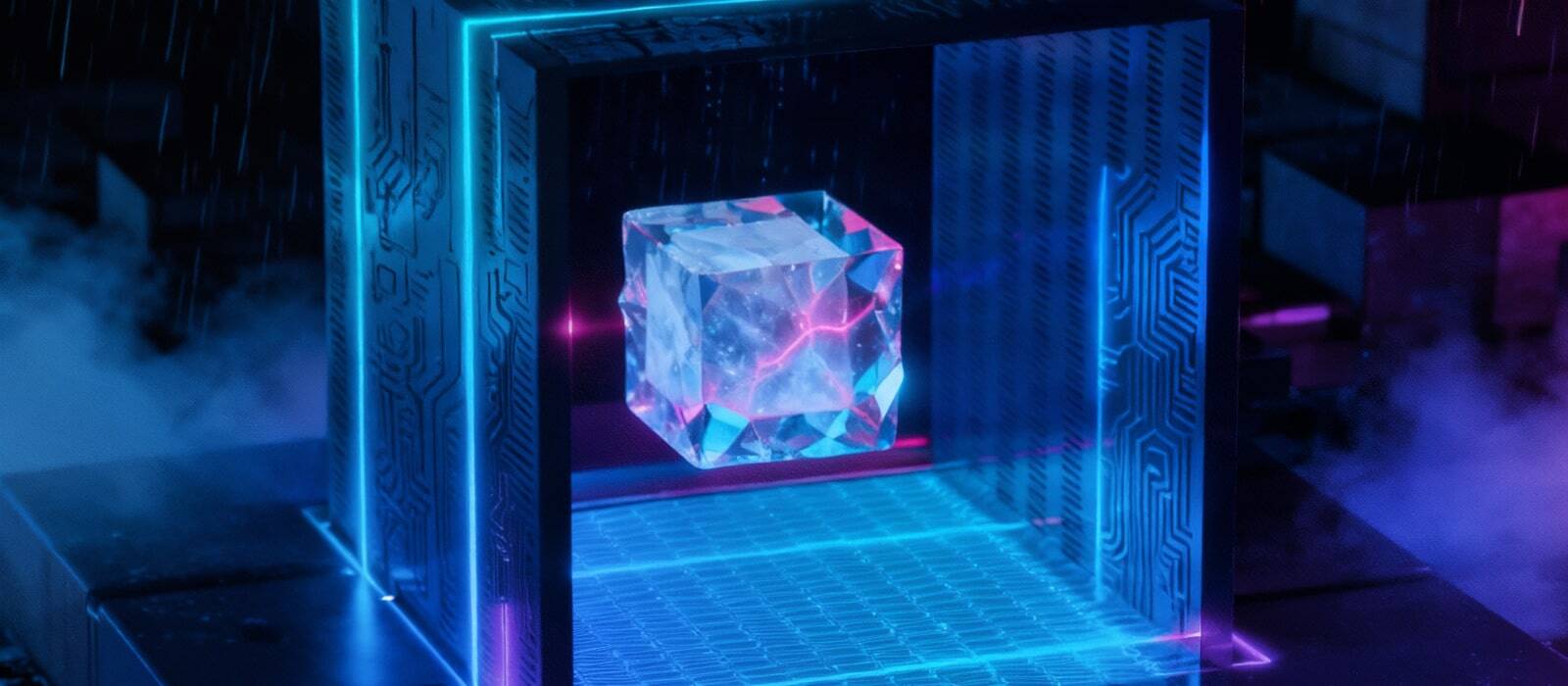 Futuristic representation of bitcoin and blockchain technology, showcasing digital currency and decentralized networks.