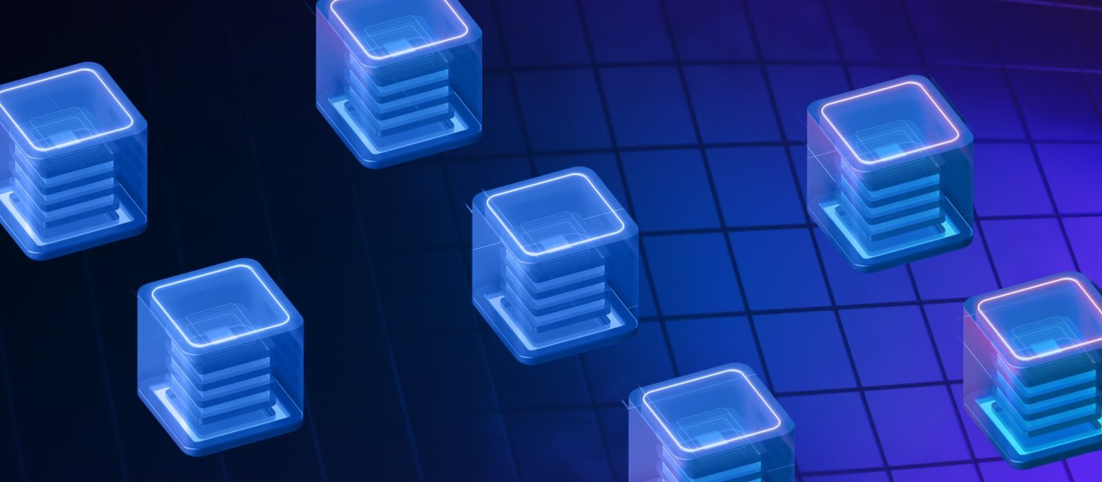 A cluster of blue cubes arranged on a dark background, creating a striking visual contrast.