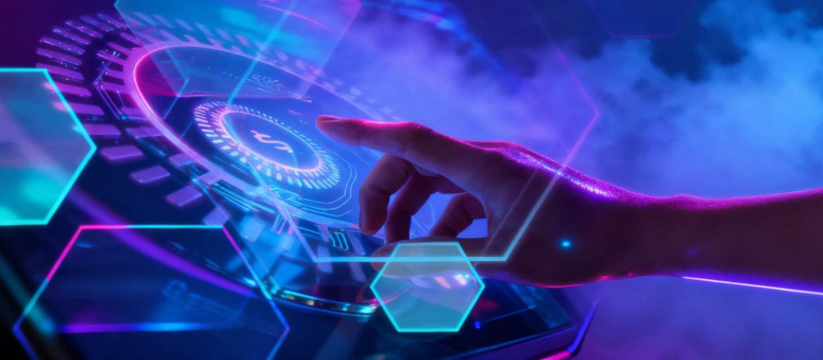 An individual engaging with a high-tech interface on a screen, highlighting innovative digital interaction.