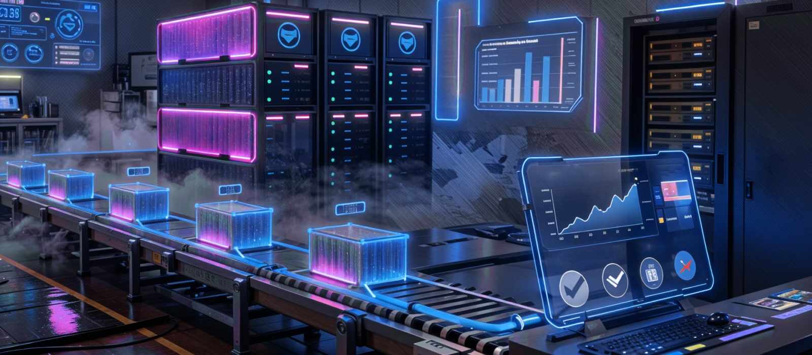 A spacious computer room featuring multiple computers and monitors, highlighting a collaborative workspace for technology use.