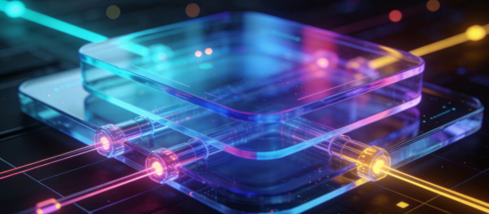 A computer with a glowing light on its surface, indicating it is powered on and in use.