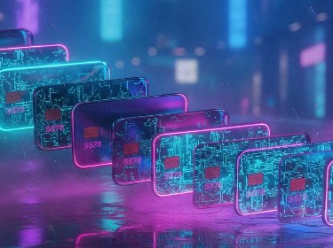 A collection of electronic devices illuminated in a dimly lit room, showcasing their shapes and features against the darkness