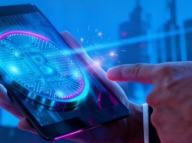 Visual depiction of advanced bitcoin and blockchain technology, highlighting their potential impact on future transactions.