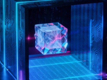 Futuristic representation of bitcoin and blockchain technology, showcasing digital currency and decentralized networks.