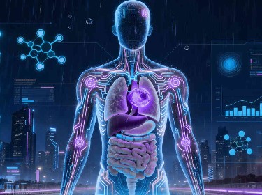 A futuristic healthcare setting showcasing advanced technology and innovation in medical care.