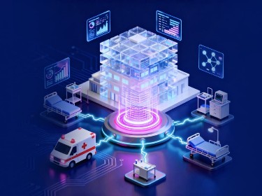 A futuristic healthcare setting showcasing advanced technology and innovation in patient care and medical practices.