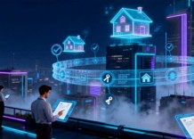 A futuristic concept image illustrating interconnected smart devices representing the future of the Internet of Things.