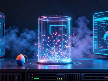 A sleek computer monitor topped with a decorative glass vase, enhancing the office aesthetic.