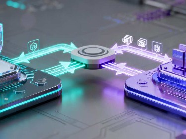 Two devices displaying a clock and a shield symbol, representing time management and security features.