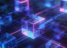 A 3D visualization of a network composed of cubes, illustrating connections and spatial relationships.
