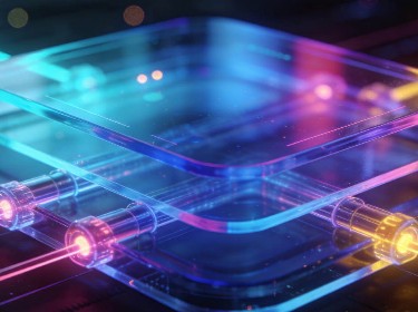 A computer with a glowing light on its surface, indicating it is powered on and in use.