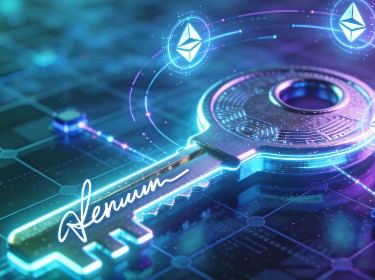 Ethereum key with a digital key icon set against a futuristic digital background.